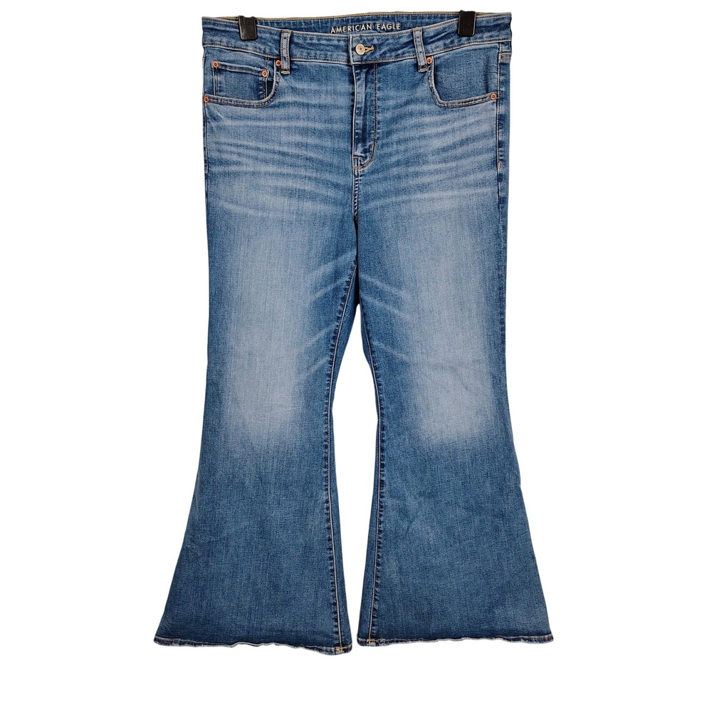 American Eagle Womens SZ 18 Festival Flare Jeans Blue Denim Boho Y2K Retro